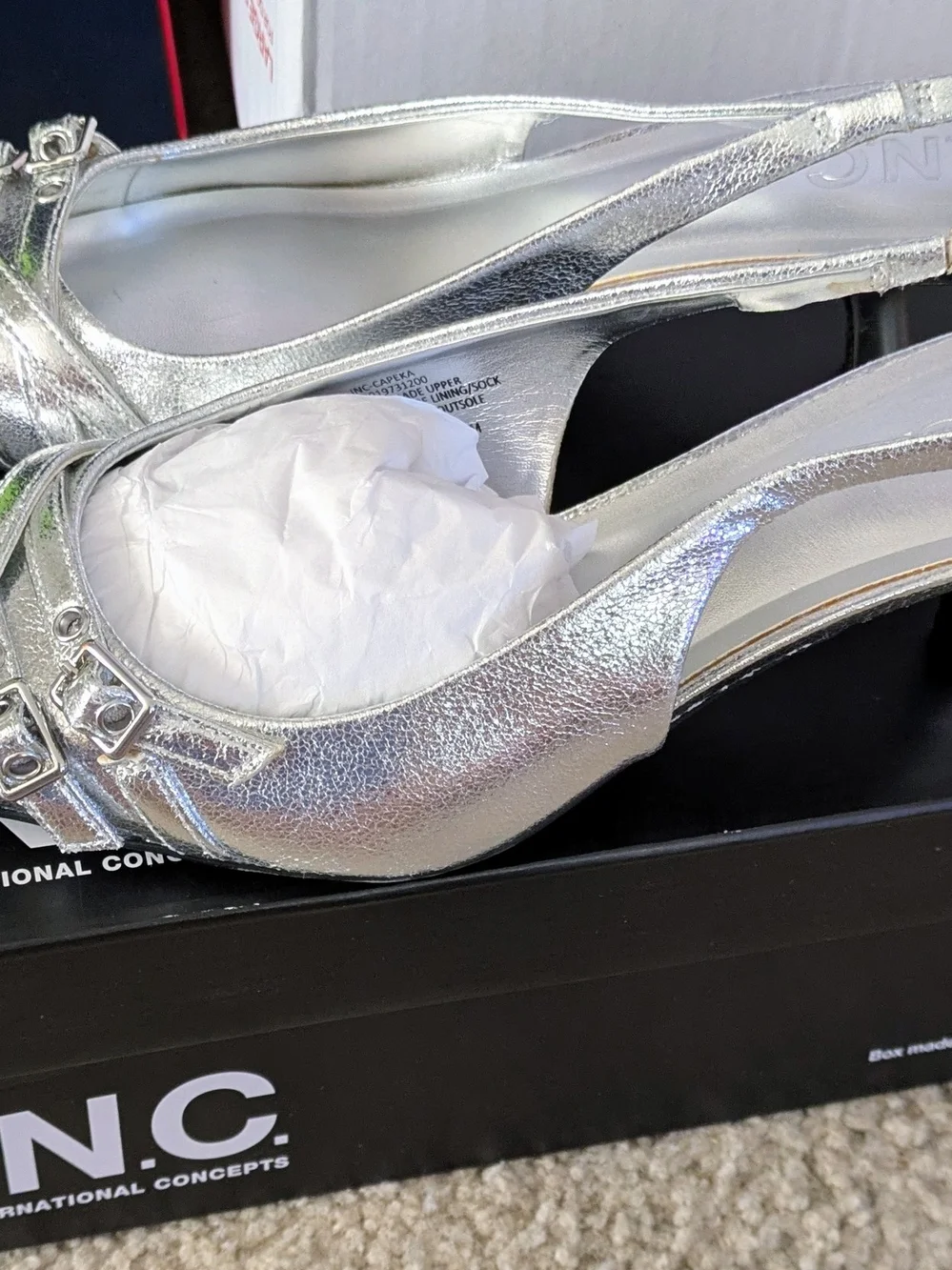 INC International Concepts Women's Silver Slingback Low Heel Pumps
